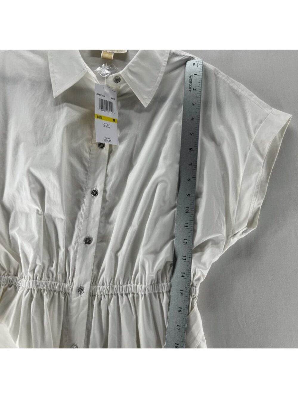 Michael Kors Cotton Poplin Midi Shirt Dress Sz M Belted Cuffed Slip Liner White - Picture 4 of 15